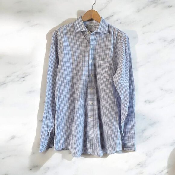 Men’s Brooks‎ Brothers 100% Supima Cotton Checked 16-35 Button Down Dress Shirt - Picture 1 of 8